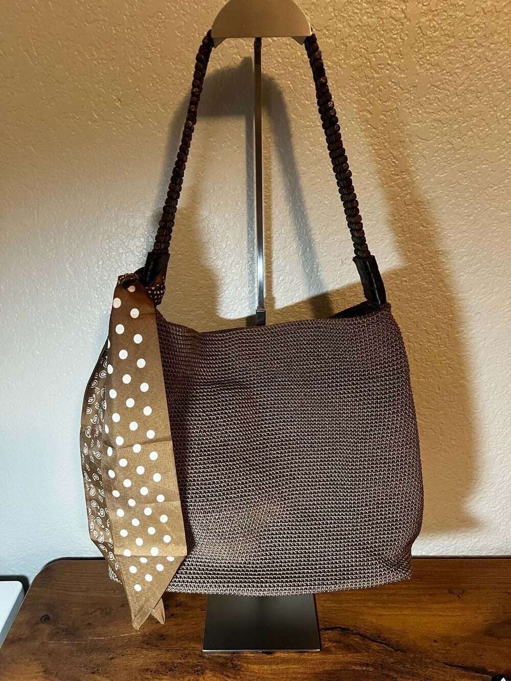 The Sak Brown Crochet Beaded Shoulder Bag Handbag